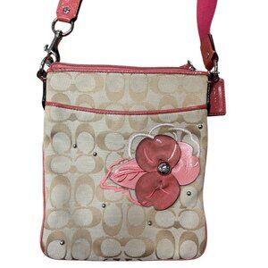 Vintage Coach Pink and Beige CC Signature Floral Crossbody Purse